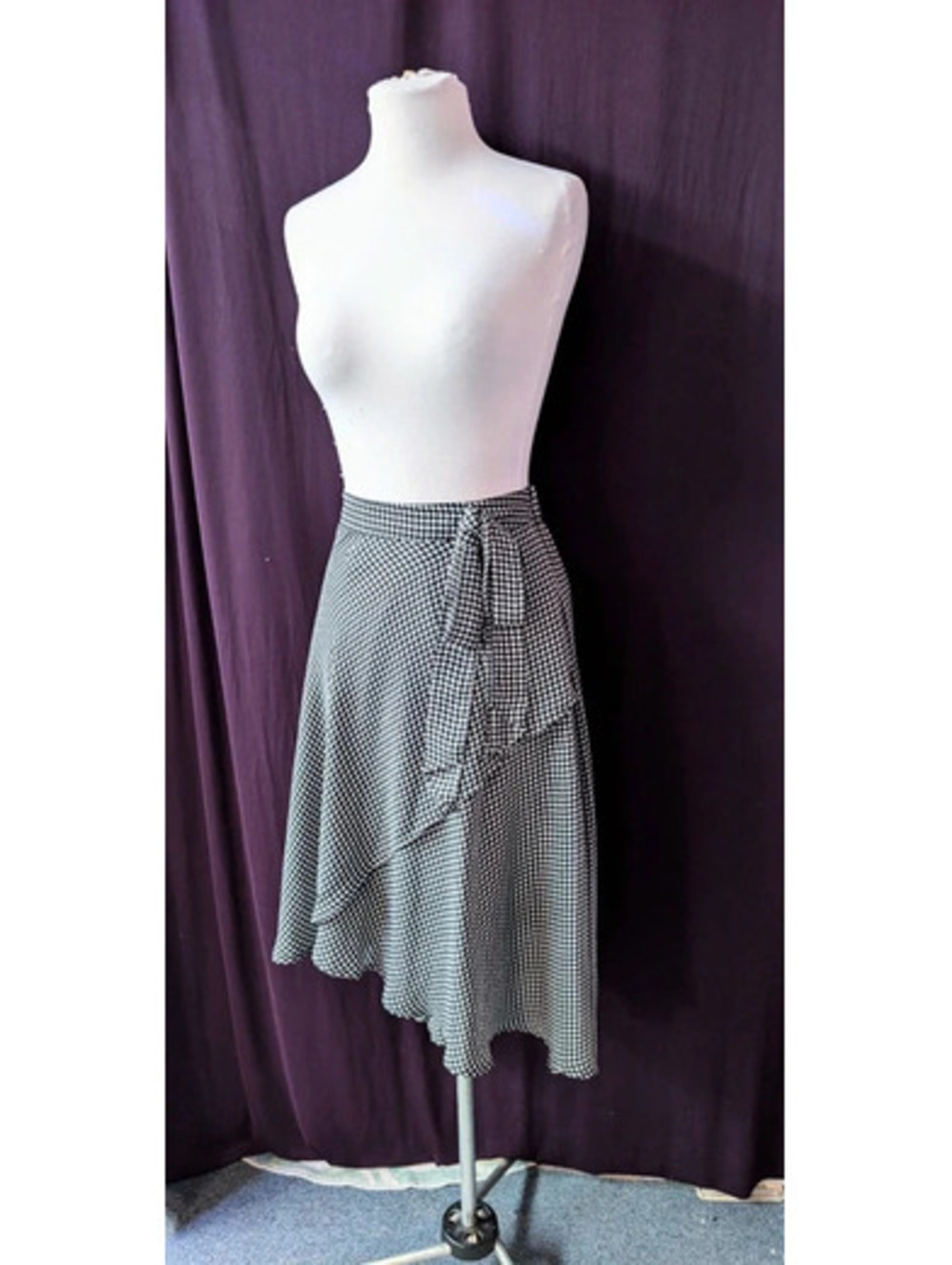 SOLD Black White Gingham Chiffon Faux Wrap Skirt XL 1X